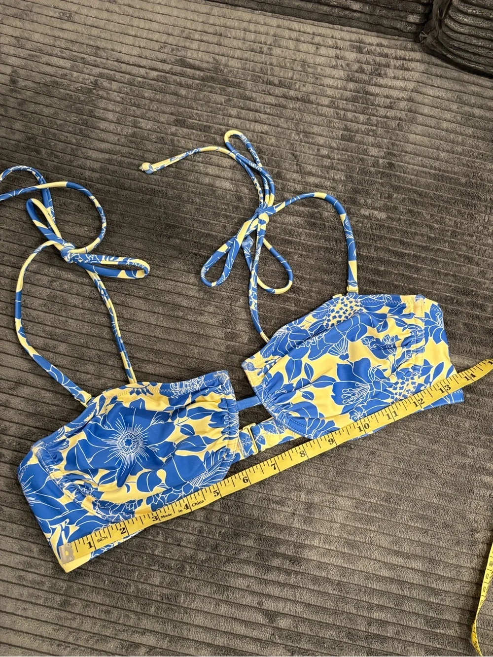 NEW J.Crew Bikini Top Underwire Blue Floral Print With Shoulder Ties 36 B